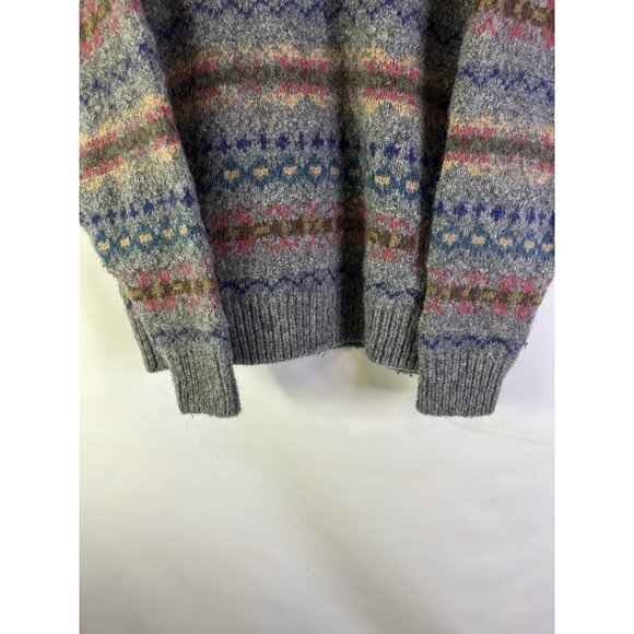 VTG 90s Wool Rainbow Fair Isle Nordic Chunky Crewneck Sweater Rockabilly - Picture 3 of 7